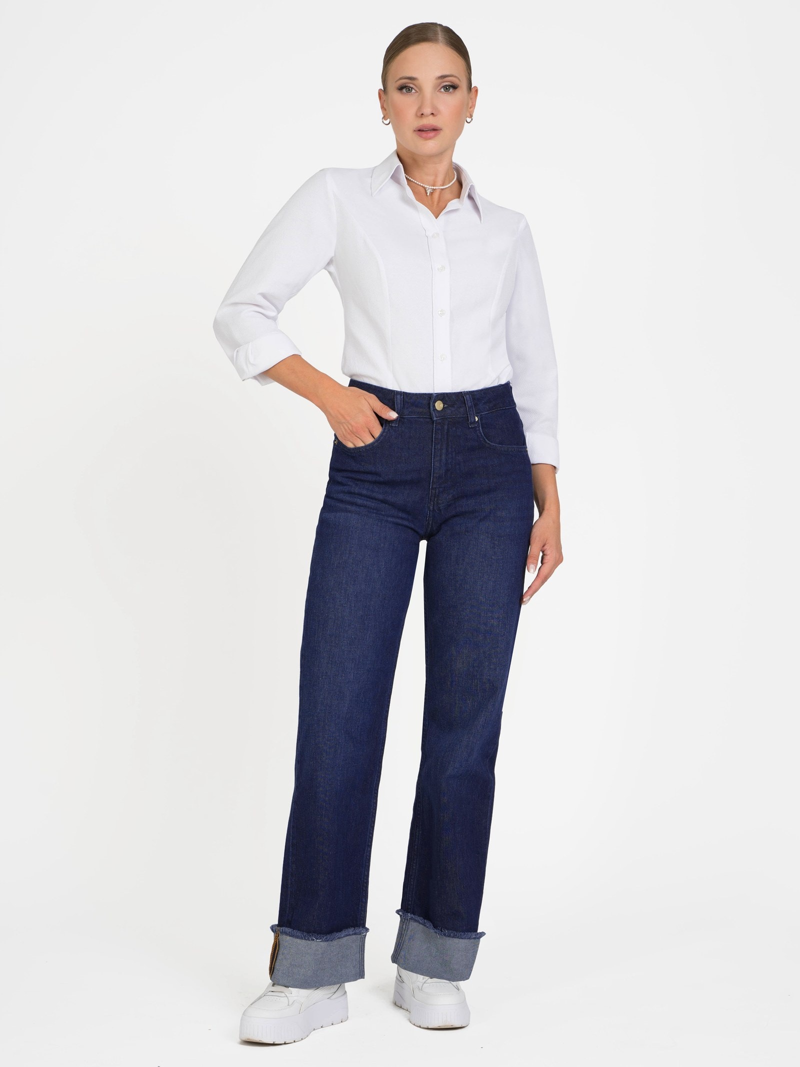 Wide-Leg Jeans — Folded Cuff — 1